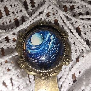 Bookmark Style Hair Accessory Clip / Barrette With Night Sky Glass Cabochon